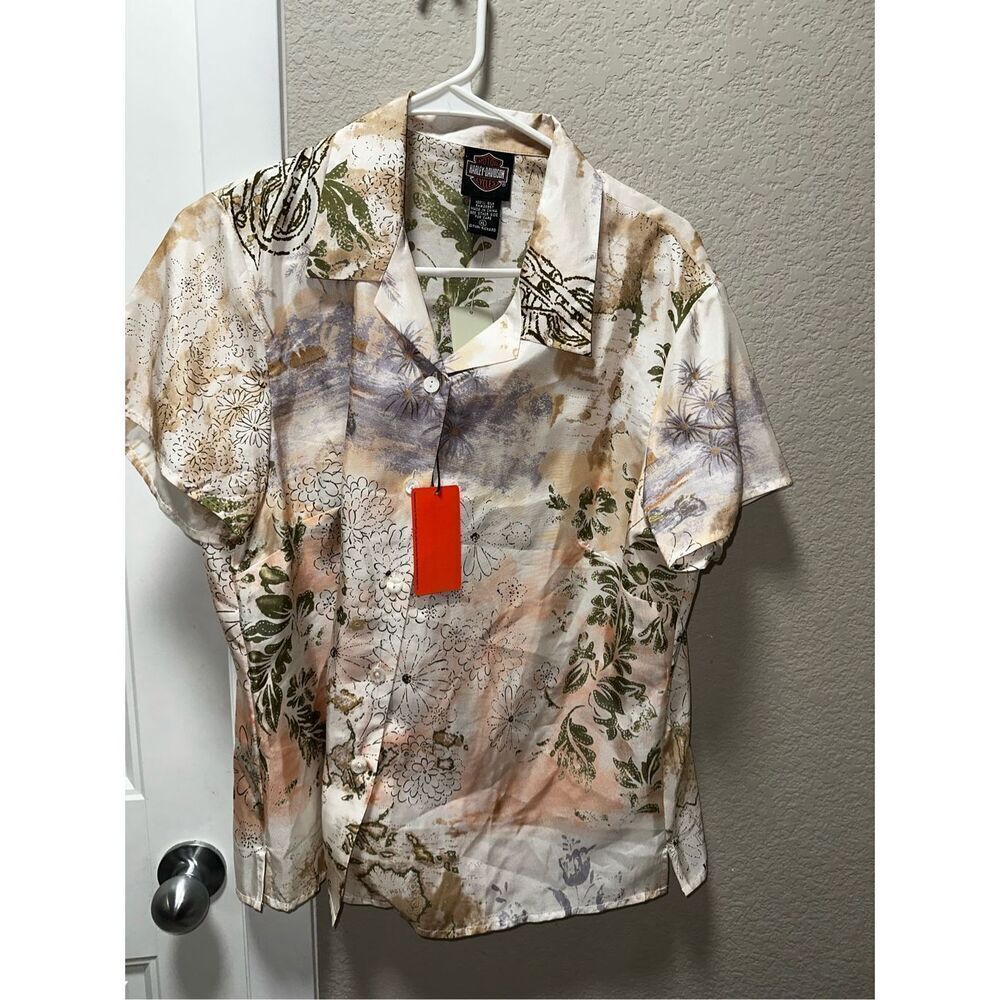 NWT Harley Davidson Weathered Map Silk Blouse